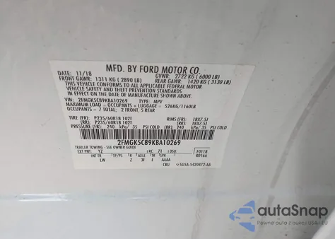 2019 Ford Flex Sel z USA, uszkodzony, nr VIN 2FMGK5C89KBA10269